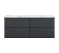 Hudson Reed Urban Wall Hung 4 Drawer Vanity Unit with Bellato Grey Worktop | Satin Soft Black | MFC | 1200mm