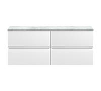 Hudson Reed URB104LBG2 Urban Modern Bathroom Wall Hung 4 Soft Close Drawer Vanity Unit and Bellato Grey Laminate Worktop, 1200mm, Satin White