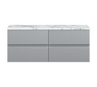 Hudson Reed Urban Wall Hung Countertop Basin Unit, 2 Drawers Vanity Unit And Matt Carrera Marble Worktop In Satin Grey, 1200mm
