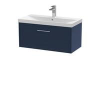 Hudson Reed JNU2925D Juno Modern Bathroom Wall Hung Single Soft Close Drawer Vanity Unit and Thin-Edge Basin, 800mm, Midnight Blue