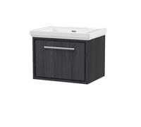 Hudson Reed Wall Hung 1-Drawer Vanity, In-Frame Design, Graphite Grey Woodgrain, Fireclay, 630X471X497mm