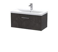 Hudson Reed Juno Matt Wall Hung Single Drawer Vanity Unit and Mid Edge Ceramic Basin | Metallic Slate | MDF | 800mm