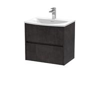 Hudson Reed Wall Hung 2 Drawer Vanity Unit & Curved Ceramic Basin, 600mm, Matt Metallic Slate