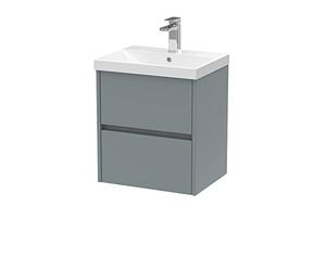 Hudson Reed Wall Hung 2 Drawer Vanity Unit & Thin-Edge Ceramic Basin, 500mm, Matt Coastal Grey