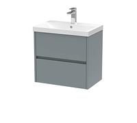 Hudson Reed Wall Hung 2 Drawer Vanity Unit & Thin-Edge Ceramic Basin, 600mm, Matt Coastal Grey