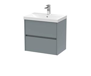 Hudson Reed Wall Hung 2 Drawer Vanity Unit & Thin-Edge Ceramic Basin, 600mm, Matt Coastal Grey