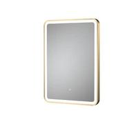 Hudson Reed Wall Hung Led Touch Sensor Mirror, Contemporary Rectangular Bathroom Mirror In Brushed Brass Finish, 700X500mm