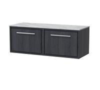 Hudson Reed Wall Hung Single Drawer Vanity & Marble Worktop, In-Frame Design, Graphite Grey Woodgrain, 1210X460X449mm