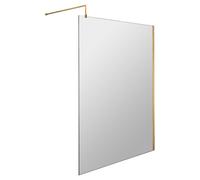 Hudson Reed WRSBB12 Modern Bathroom 'Shower Shield' Coated 8mm Toughened Safety Glass Wetroom Screen with Support Bar, 1200mm, Brushed Brass