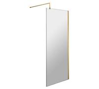 Hudson Reed WRSBB70 Modern Bathroom 'Shower Shield' Coated 8mm Toughened Safety Glass Wetroom Screen with Support Bar, 700mm, Brushed Brass