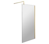 Hudson Reed WRSBB90 Modern Bathroom 'Shower Shield' Coated 8mm Toughened Safety Glass Wetroom Screen with Support Bar, 900mm, Brushed Brass