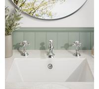 Hudson Reed White Topaz 3-Tap Hole Basin Mixer Tap Crosshead Handle Traditional