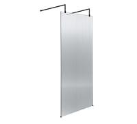 Hudson Reed WRAF19580BP Fluted Modern Bathroom Fluted 8mm Toughened Safety Glass Wetroom Screen with 2 Support Arms, 1950mm x 800mm, Matt Black