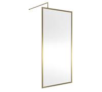 Hudson Reed Full Outer Frame Wetroom Shower Screen with Support Bar | Brushed Brass | Aluminium | 1000mm x 1950mm