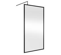 Hudson Reed Full Outer Frame Wetroom Shower Screen with Support Bar | Matt Black | Aluminium | 1100mm x 1950mm