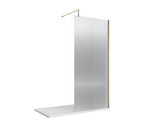 Hudson Reed WRFL19510BB Fluted Modern Bathroom Fluted 8mm Toughened Safety Glass Wetroom Screen with Support Arm, 1950mm x 1000mm, Brushed Brass