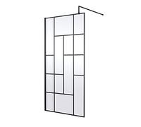 Hudson Reed WRSFB10 Abstract Modern Bathroom 'Shower Shield' Coated Framed Wall Fixed 8mm Toughened Safety Glass Wetroom Screen with Support Arm, 1000mm, Matt Black
