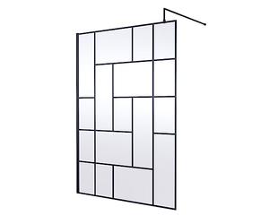 Hudson Reed WRSFB14 Abstract Modern Bathroom 'Shower Shield' Coated Framed Wall Fixed 8mm Toughened Safety Glass Wetroom Screen with Support Arm, 1400mm, Matt Black
