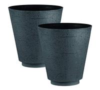 Hudson Textured Effect Plastic Planter - Grey/Black, Set of 2 - Suitable for Indoor or Outdoor Use - 39.5cm (H) x 38cm (Dia)