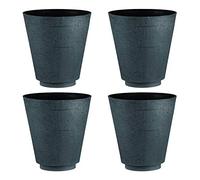 Hudson Textured Effect Plastic Planter - Grey/Black, Set of 4 - Suitable for Indoor or Outdoor Use - 39.5cm (H) x 38cm (Dia)