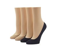 HUE Women's Hidden Sock Liners, 4 Pair Pack, Assorted - 2 Black, 2 Cream, M-L