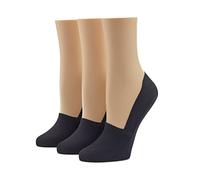 HUE Women's Perfect Edge Cotton Loafer Liner Socks Casual, Black-3 Pair Pack, One Size