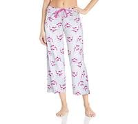 HUE Women's Printed Knit Capri Pajama Sleep Pant Bottoms, White-Flamingals, S