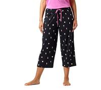 HUE Women's Printed Knitted Capri Pyjamas Pajama Bottom, Black-Night Hat, L