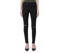 HUE Women's Ripped Knee Denim Leggings, Black, Large