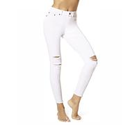 HUE Women's Ripped Knee Denim Leggings, White, M