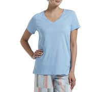 HUE Women's Short Sleeve V-Neck Sleep Tee Pajama Top, Bella Blue, Medium