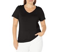 HUE Women's Short Sleeve V-Neck Sleep Tee Pajama Top, Black, 2X