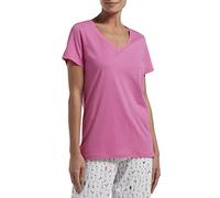 HUE Women's Short Sleeve V-Neck Sleep Tee Pajama Top, Phlox Pink, Medium