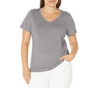 HUE Women's Sleepwell Basic Short Sleeve V-Neck T-Shirt for Lounging Or Sleeping, Made with Temperature Regulating Technology Pajama Top, Medium Grey Heather, 6X