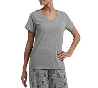 HUE Women's Sleepwell Basic Short Sleeve V-Neck T-Shirt for Lounging Or Sleeping, Made with Temperature Regulating Technology Pajama Top, Medium Mottled Grey, Large