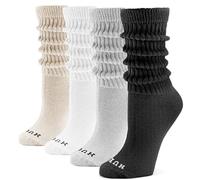HUE Women's Slouch Socks, 4 pack (Black, White, Charcoal Heather, Oatmeal Heather), Multicolor, One size