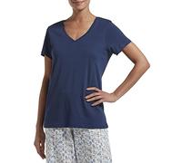 HUE Women's Solid Short Sleeve V-Neck Sleep Tee Pajama Top, Medieval, Medium