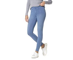 HUE Women's Super Soft Stretch High Rise Denim leggings, No Side Seams Classic Light Wash S