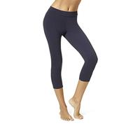 HUE Women's Wide Waistband Blackout Cotton Capri Leggings, Assorted Hosiery, Navy, XS