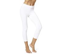 HUE Women's Wide Waistband Blackout Cotton Capri Leggings, Assorted Hosiery, White, M UK