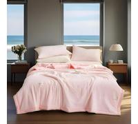 Hueborne Double-Sided Silky Comfort Summer Quilt Set - Machine Washable, Breathable Lightweight Design, Matching Pillowcases, King Size (78.74"×90.55"), Pink(Pink,Queen(70.86"x86.61"))