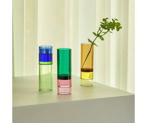 Hübsch Astro tea light holder, green/pink, crystal glass, 15 cm