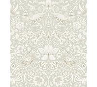 HueBurst 17.7x118in William Morris Wallpaper Peel and Stick Vintage Floral Wallpaper Neutral Strawberry Bird Self Adhesive Contact Paper Waterproof for Bedroom Bathroom Cabinets Drawers Decor