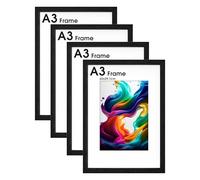 HueeeJot A3 Picture Frame 4 Pack - Wall Gallery A3 Frame with Engineered Wood - Picture Frames Suitable for Artwork, Family Photos, and Gifts for Friends and Relatives, Black