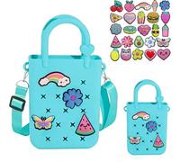 huefeel Mini Silicone Tote Bag, Rubber Beach Tote with Adjustable Strap &25pcs Cute Decorations for Girls/Little Girl, Green, Fashion