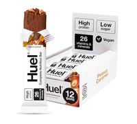Huel Complete Nutrition Bar, 12 x 51g Bars, Peanut Caramel, High Protein Bar, Plant-Based Protein Bars, Low Sugar, High Fibre, High-Protein Snack with Vegan Chocolate, Under 200 Calories