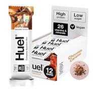 Huel Complete Nutrition Bar, 12 x 55g Bars, Chocolate Caramel, High Protein Bar, Plant-Based Protein Bars, Low Sugar, High Fibre, High-Protein Snack with Vegan Chocolate, Under 200 Calories