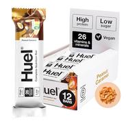Huel Complete Nutrition Bar, 12 x 55g Bars, Peanut Caramel, High Protein Bar, Plant-Based Protein Bars, Low Sugar, High Fibre, High-Protein Snack with Vegan Chocolate, Under 210 Calories