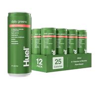 Huel Daily Greens Sparkling Drink, 12 x 330ml Cans, Peach & Hibiscus Flavour, with Ashwagandha Root & Green Tea Extract, 41 Vitamins & Minerals, 3g Fibre, Only 25 Calories, Vegan