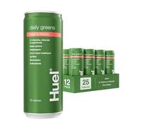 Huel Daily Greens Sparkling Drink, 12 x 330ml Cans, Peach & Hibiscus Flavour, with Ashwagandha Root & Green Tea Extract, 41 Vitamins & Minerals, 3g Fibre, Only 25 Calories, Vegan